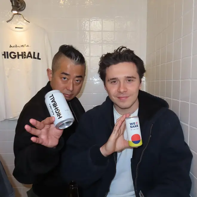 Instagram story from @wagyumafia with Hisato Hamada and Brooklyn Peltz Beckham holding cans